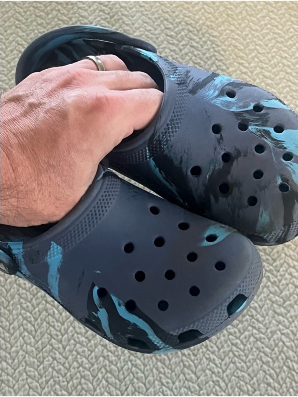 CROCS Kids Black with Teal Blue Marble Clog